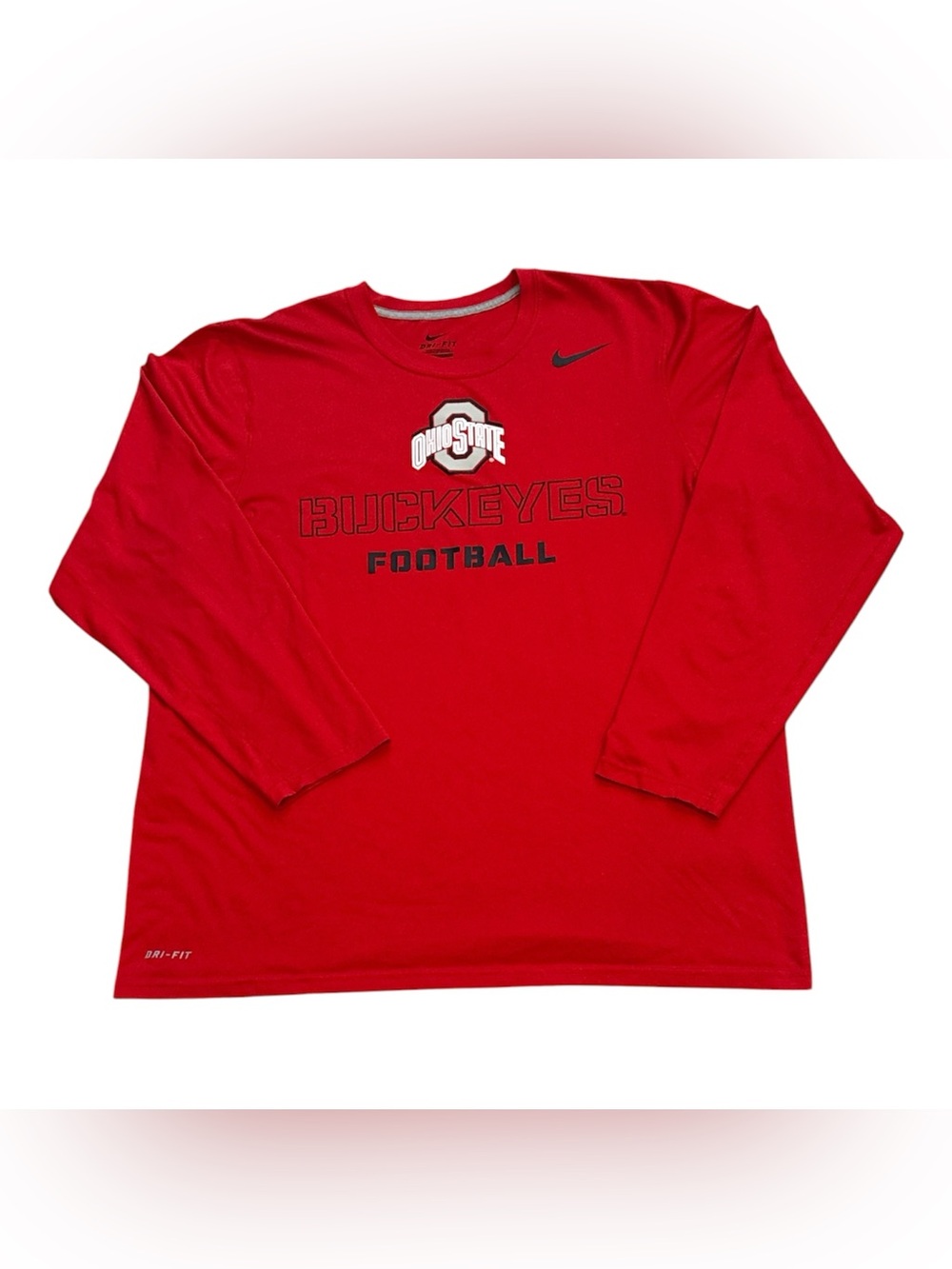 Nike Ohio State Buckeyes NCAA Football Red Dri Fit Long Sleeve T Shirt Mens XL